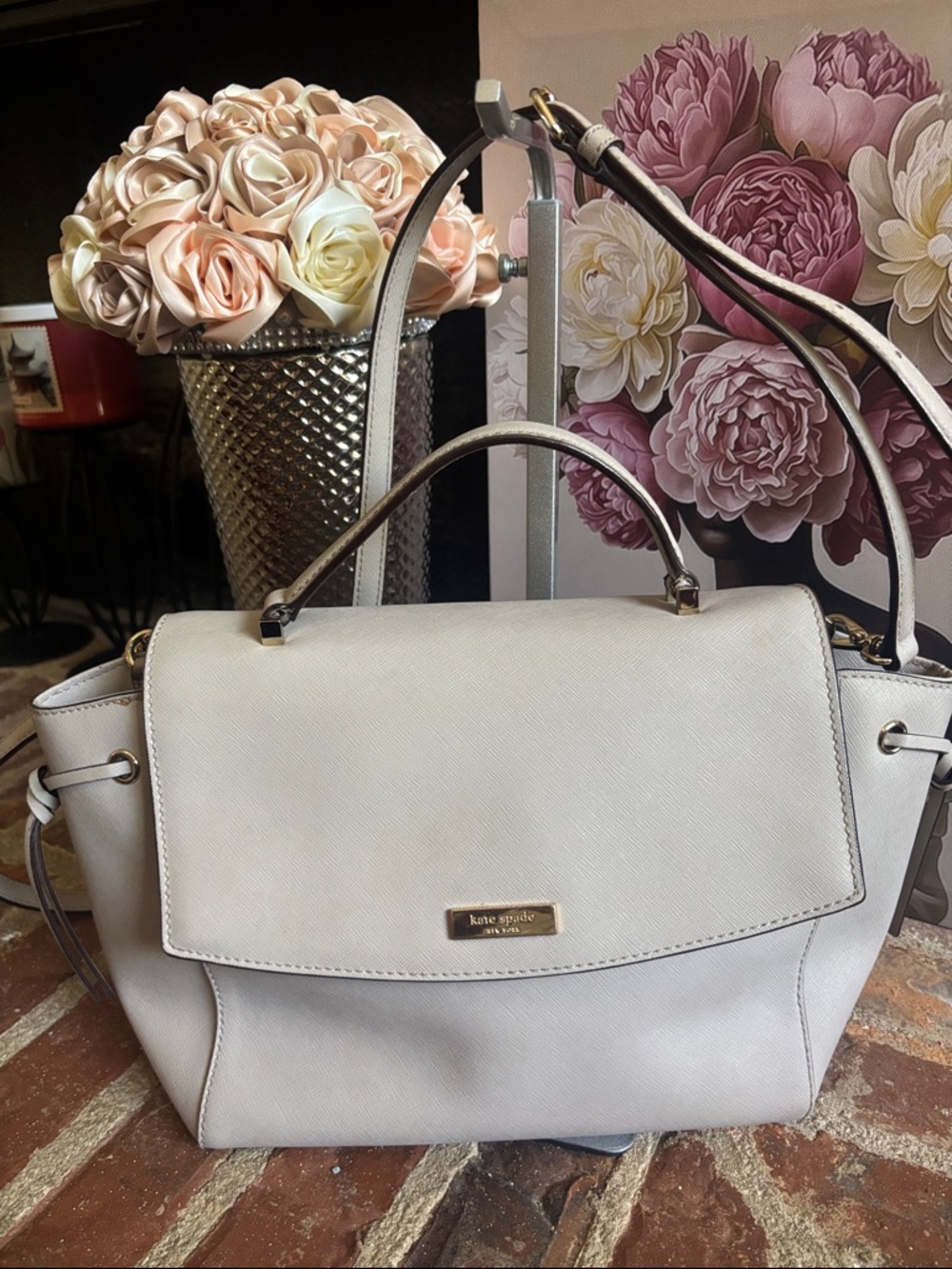 kate spade Cream Leather Top-Handle Satchel with Strap